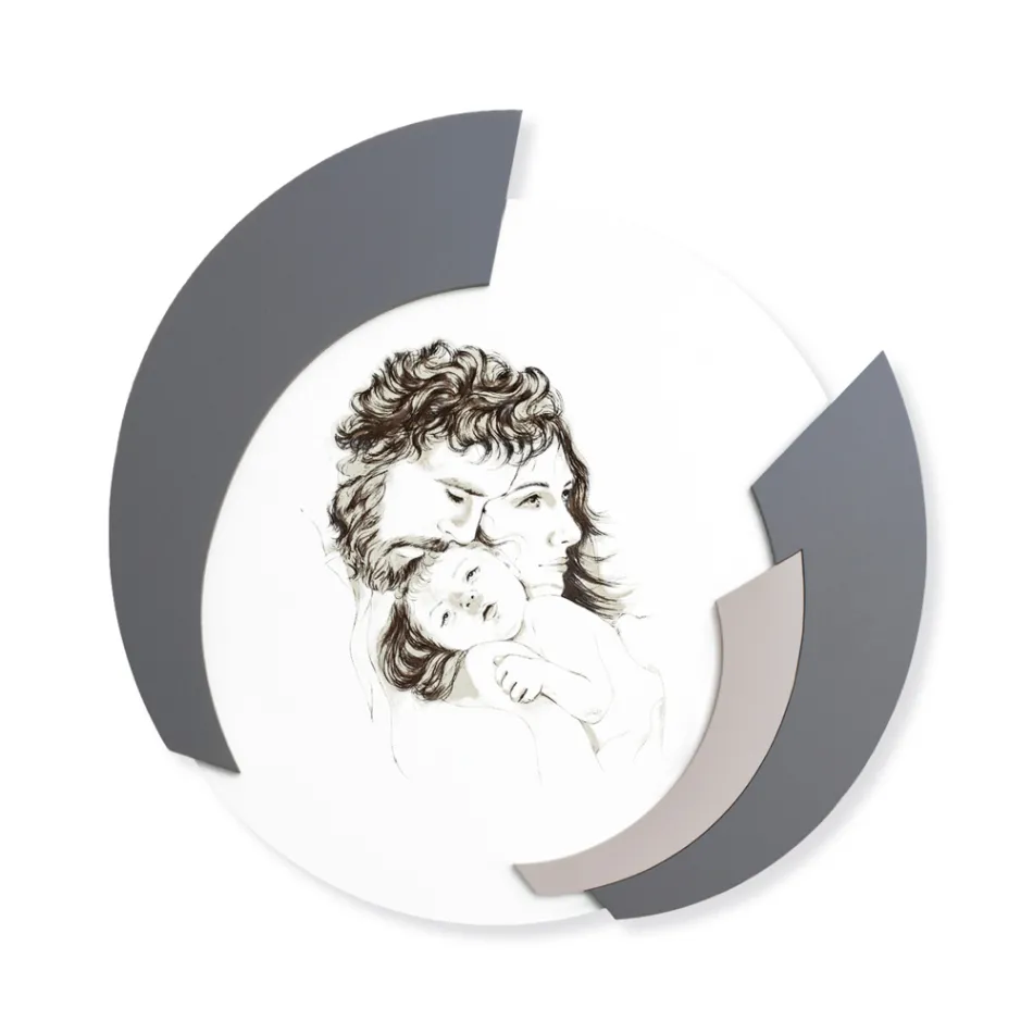 Rundes, mit Laser gefertigtes Bild der Familie Made in Italy - Margherita Viadurini