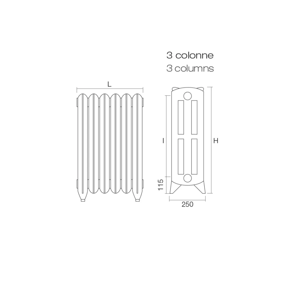 Hydraulischer Gusseisenheizkörper mit 3 verzierten Säulen – Vanillin Viadurini
