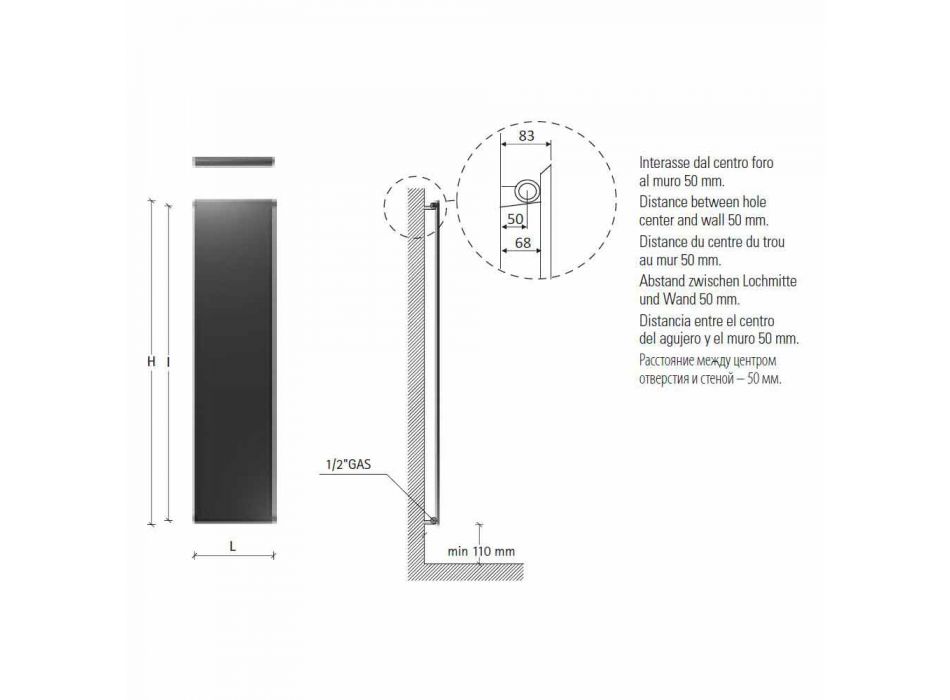 Vertikaler Kühler aus schiefergrauem Stahl bis 626 W - Eis Viadurini