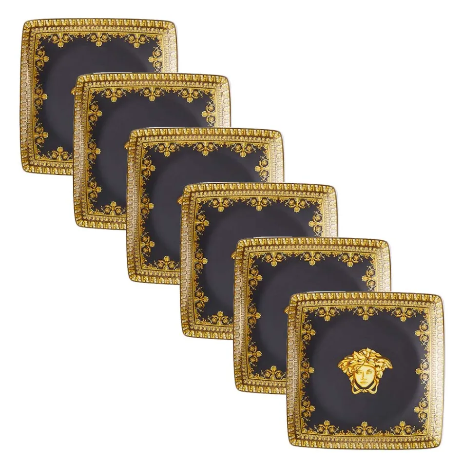 Rosenthal Versace I Love Baroque 6 flache, quadratische Porzellanschalen - Barock Viadurini