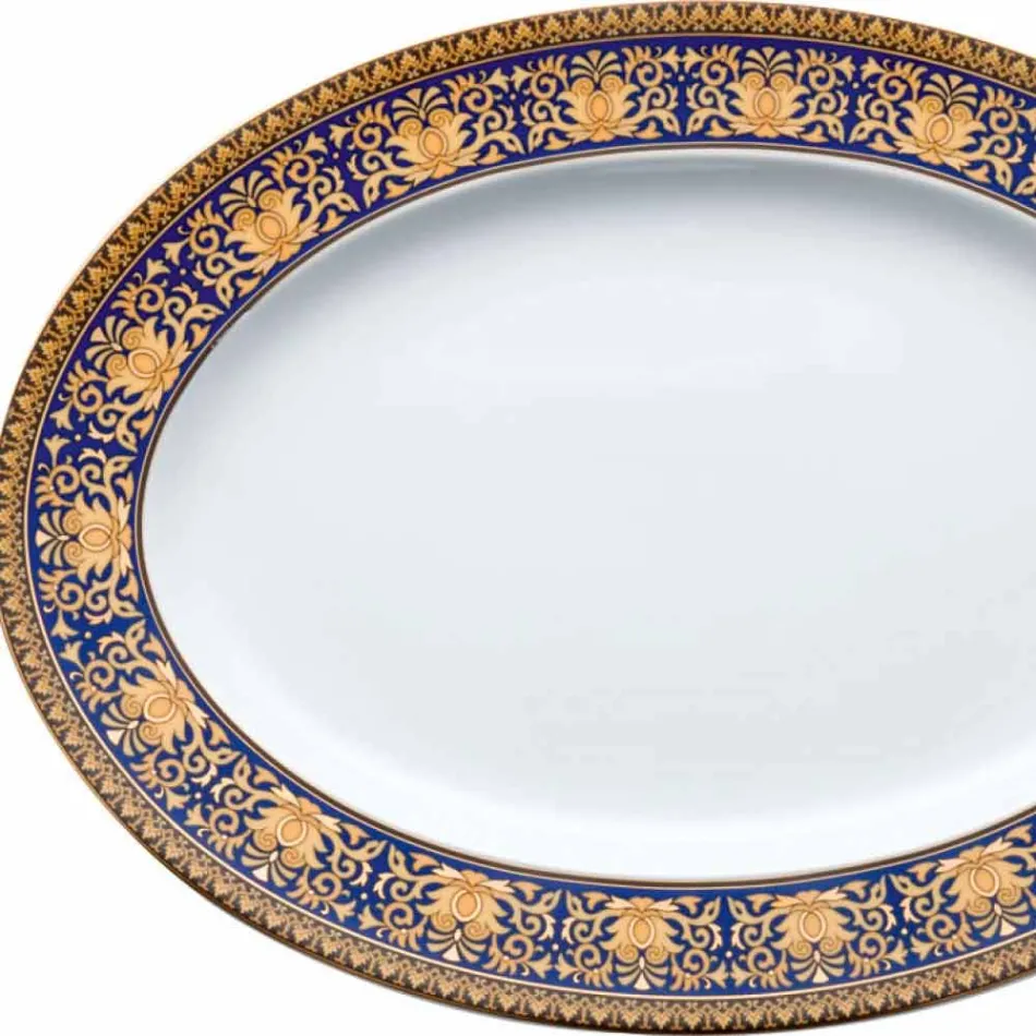 Rosenthal Versace Medusa Blau Ovale Designplatte aus Porzellan Viadurini