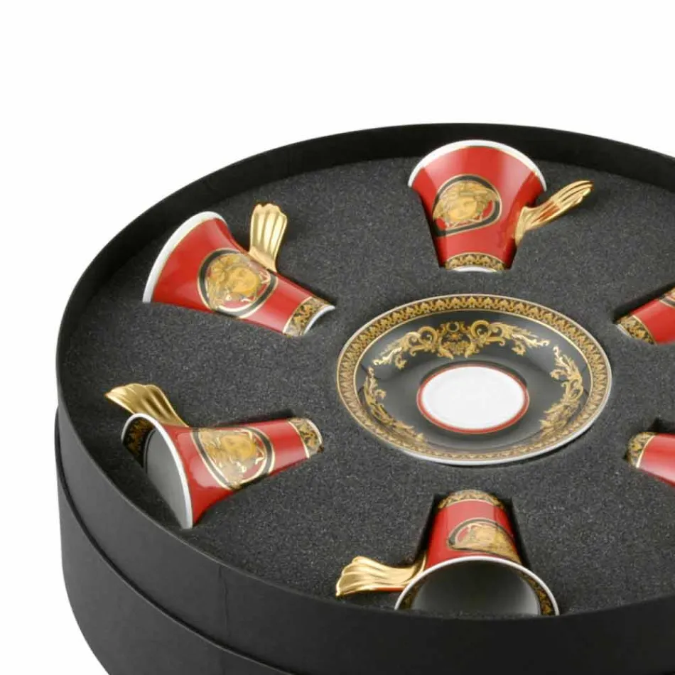 Rosenthal Versace Medusa Red Espressotasse aus Porzellan 6 Stück Viadurini