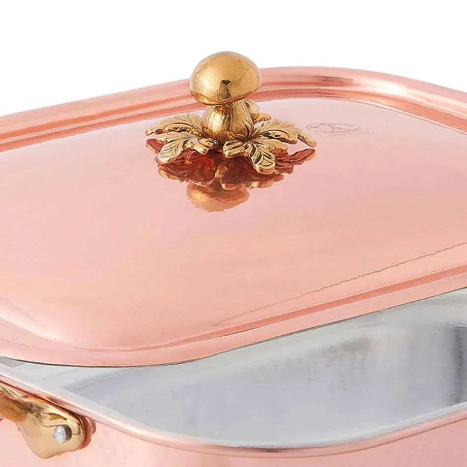 Röster und rechteckiger Deckel aus handverzinktem Kupfer 32x24 cm - Mariateresa Viadurini