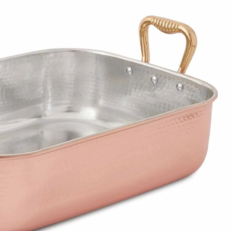 Rechteckiger Bräter für die Türkei in verzinntem Kupfer von Hand 40x30 cm - Giampaolo Viadurini