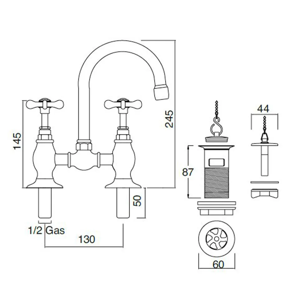 Klassischer handgefertigter Messing-Brückenhahn für Waschbecken – Fioretta Viadurini