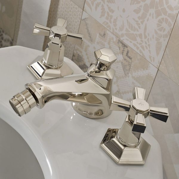 Design 3-loch-bidet-wasserhahn aus messing im vintage-stil made in italy - silvana