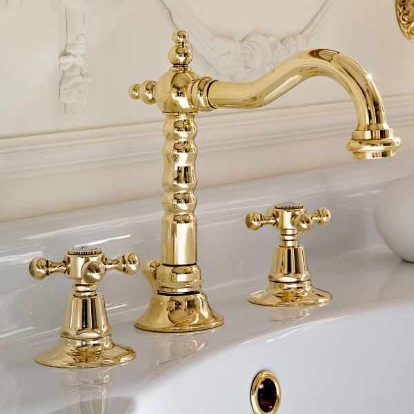 3-loch-waschtischarmatur aus messing im vintage-design made in italy - ursula