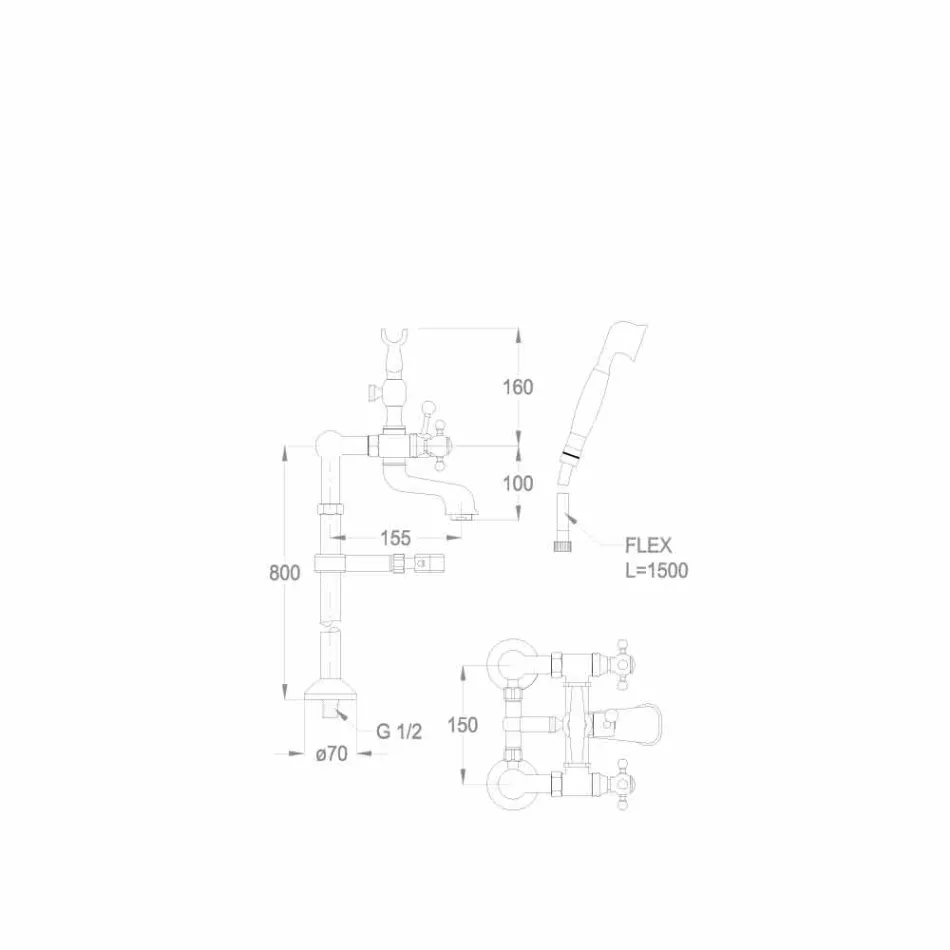 Klassischer Wasserhahn für Badewanne auf Messingsäulen Made in Italy - Enriko Viadurini