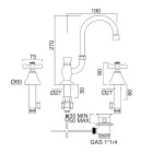3-Loch-Waschtischarmatur aus Messing mit hohem Auslauf und Abfluss – Ercolina Viadurini