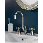 3-Loch-Waschtischarmatur aus Messing mit hohem Auslauf und Abfluss – Ercolina Viadurini