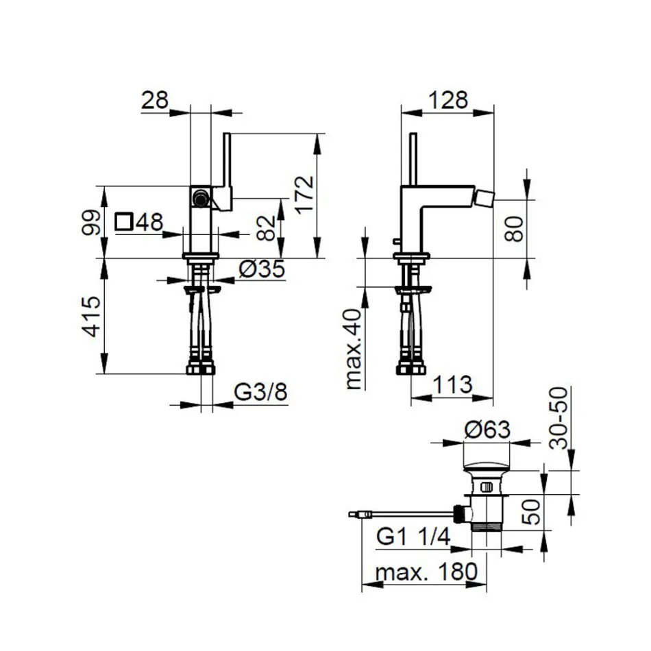 Bidet-Einhebelmischbatterie mit quadratischem Design-Abfluss - Erik Viadurini
