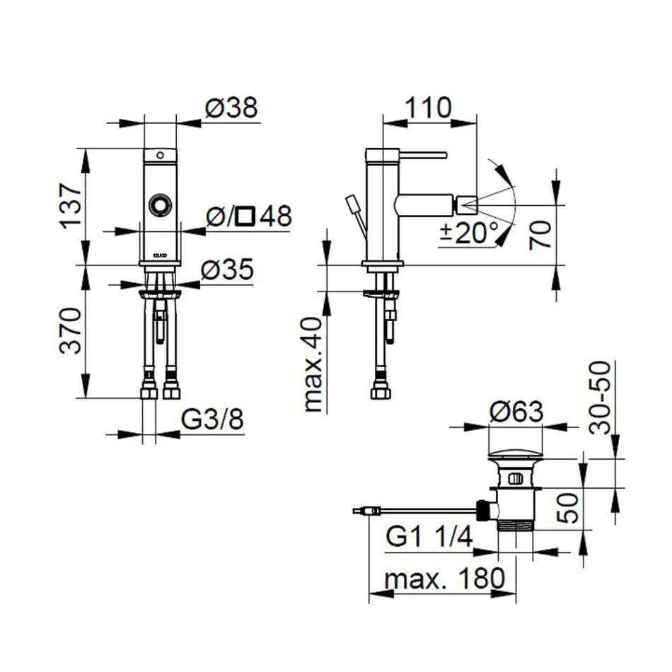 Einhebel-Bidet-Mischbatterie aus Messing, rundes Design - Antilio Viadurini