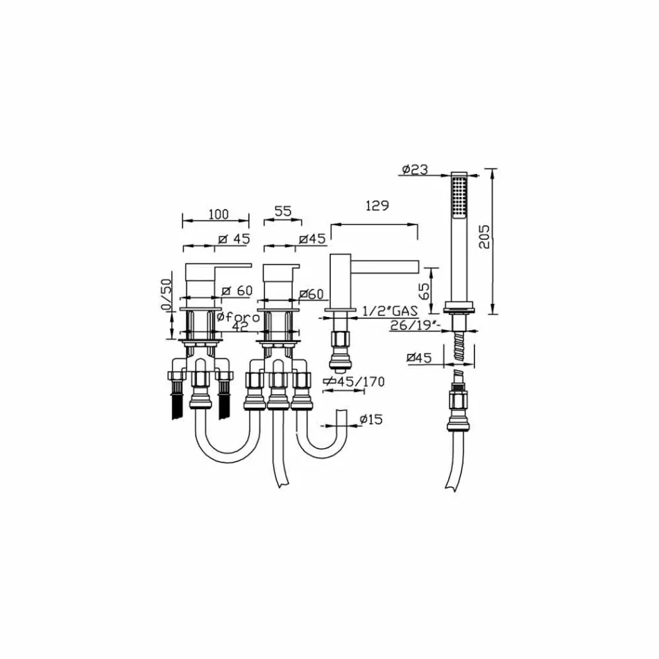 Made in Italy Design 4-Loch Badewanne Mischbatterie - Bibo Viadurini