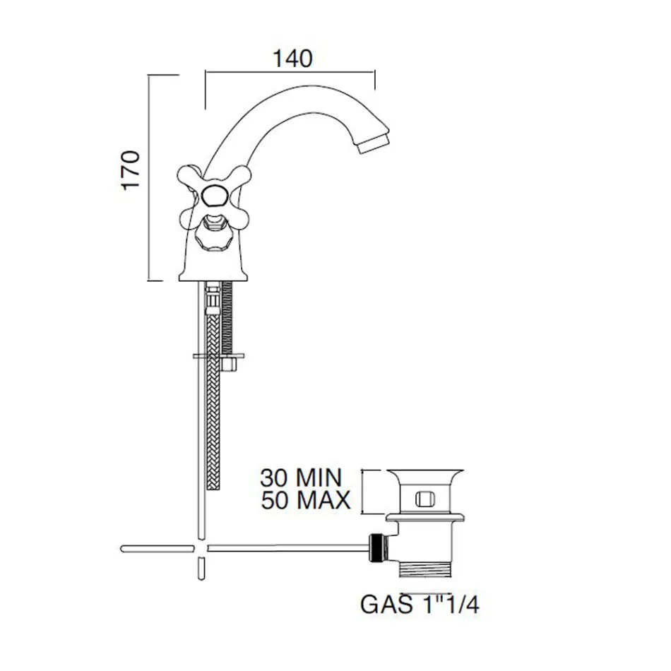 Einloch-Waschtischarmatur aus Messing mit Abfluss im klassischen Stil – Ercolina Viadurini