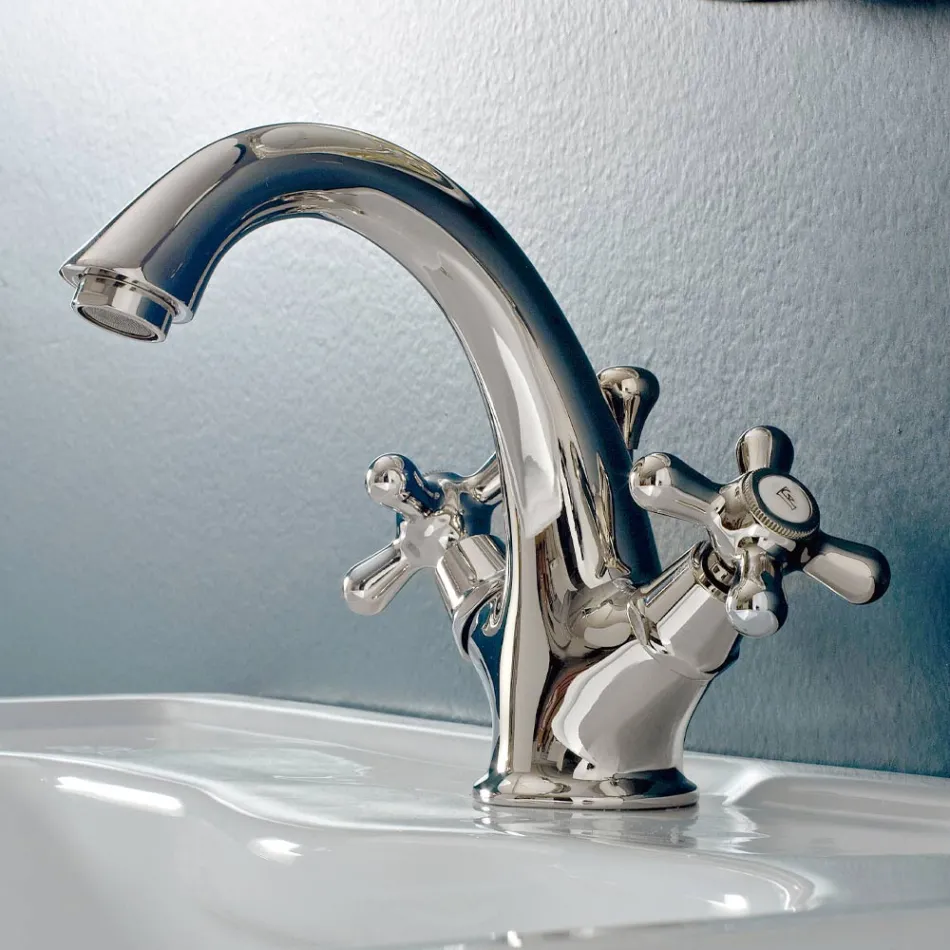 Einloch-Waschtischarmatur aus Messing mit Abfluss im klassischen Stil – Ercolina Viadurini