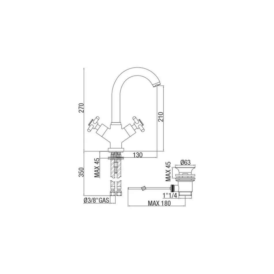 Einstellbarer Einlochhahn mit Chrom-Messing-Abfluss Made in Italy - Zumbo Viadurini