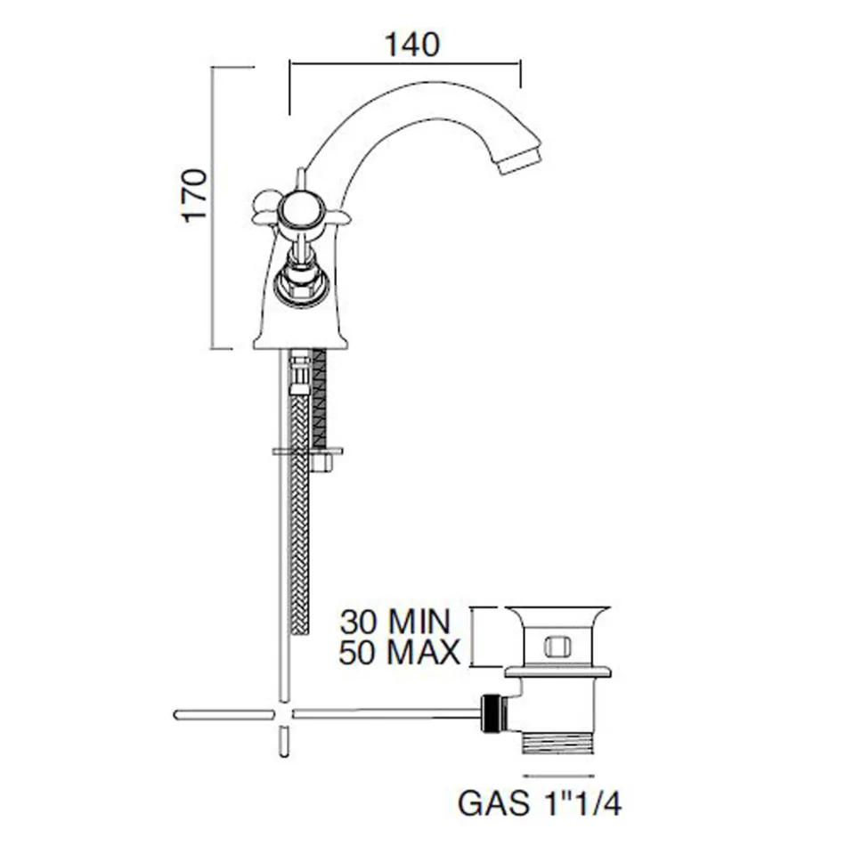 Klassischer Einloch-Waschtischhahn aus Messing und Butterfly-Griffen – Miriano Viadurini