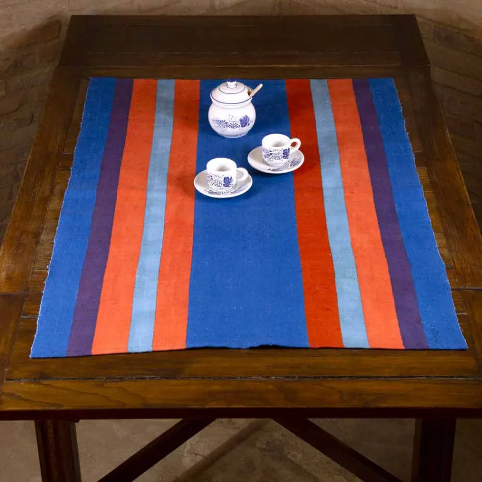 Läufer italienischer Kunst, hergestellt und handbemalt in Hanf Unique Piece - Brands Viadurini