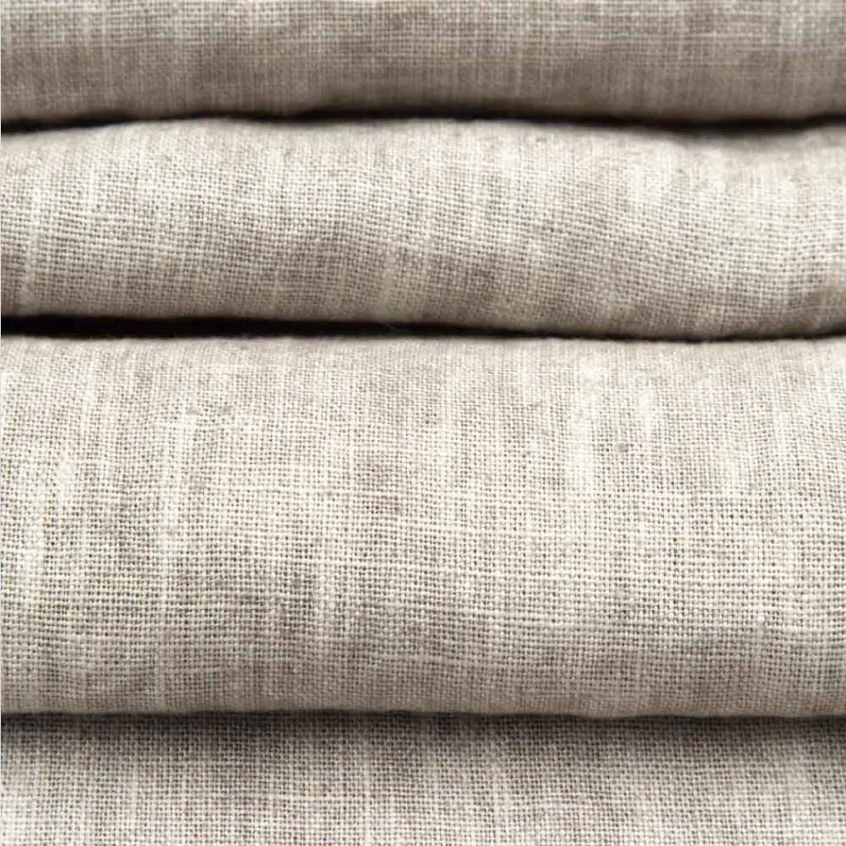 Beigefarbener Leinenläufer mit gefalteter italienischer Handwerker-Luxuskante – Limao Viadurini