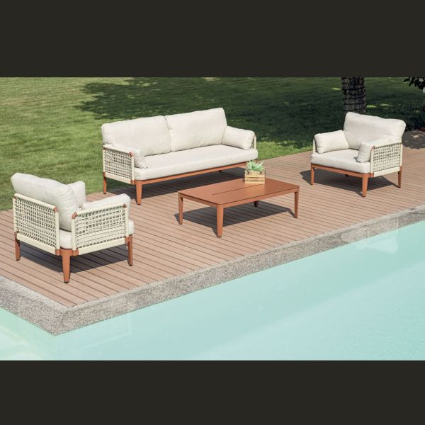 Wohnzimmer, bestehend aus 2 sesseln, 1 sofa und couchtisch aus aluminium - symphony