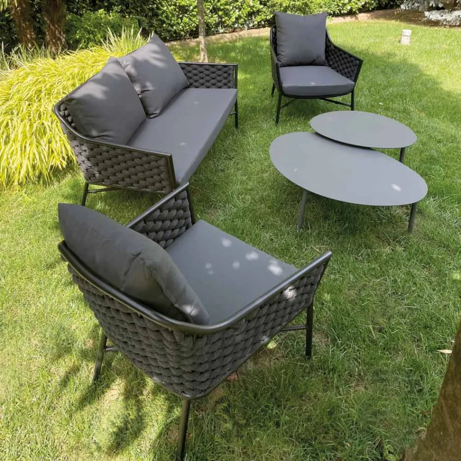 Wohnzimmer bestehend aus Sofa, Sesseln und 2 Couchtischen aus Aluminium - Yuma Viadurini