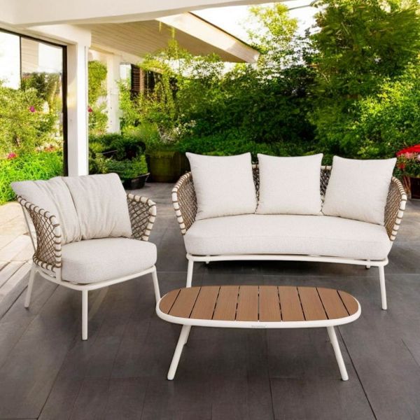 Outdoor lounge mit aluminiumrahmen und seilrückenlehne - skyline