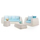 Outdoor-Lounge in Polyrattan und blauen Kissen - Charlie Viadurini
