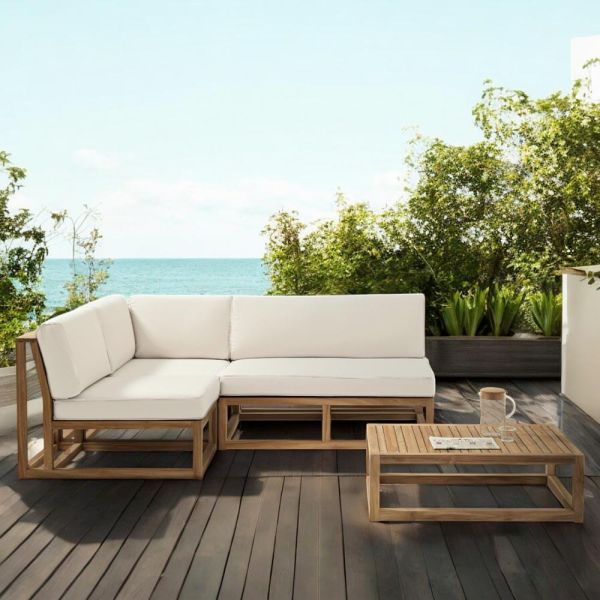 Outdoor-lounge aus natürlichem teakholz und kissen - circe