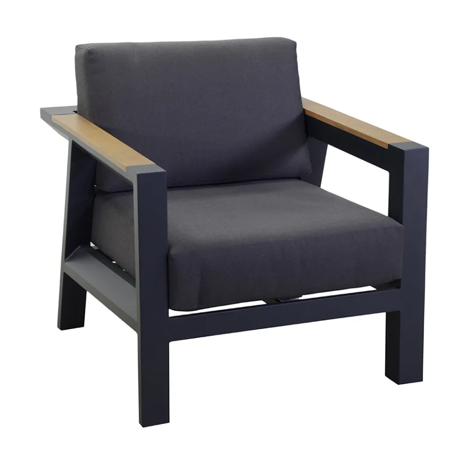 Outdoor-Lounge aus Aluminium mit Details aus brasilianischem Teakholz - Tagebuch Viadurini