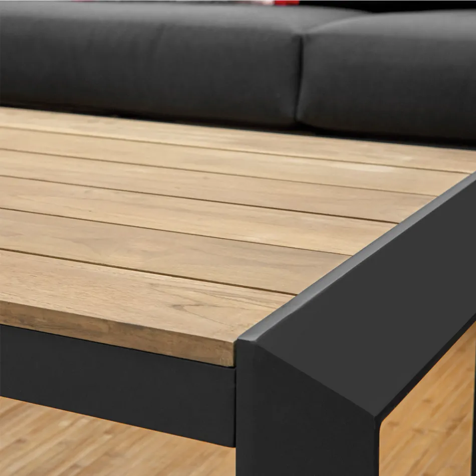 Outdoor-Lounge aus Aluminium mit Details aus brasilianischem Teakholz - Tagebuch Viadurini