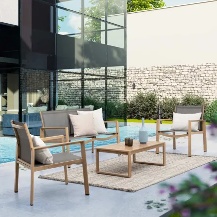 Gartenlounge mit 1 Sofa, 2 Sesseln und 1 Couchtisch - Plan Viadurini