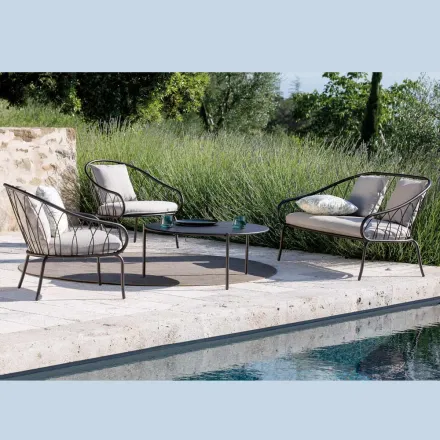 Gartenlounge mit 2 Sesseln und 1 2-Sitzer-Sofa Made in Italy - Fontana Viadurini