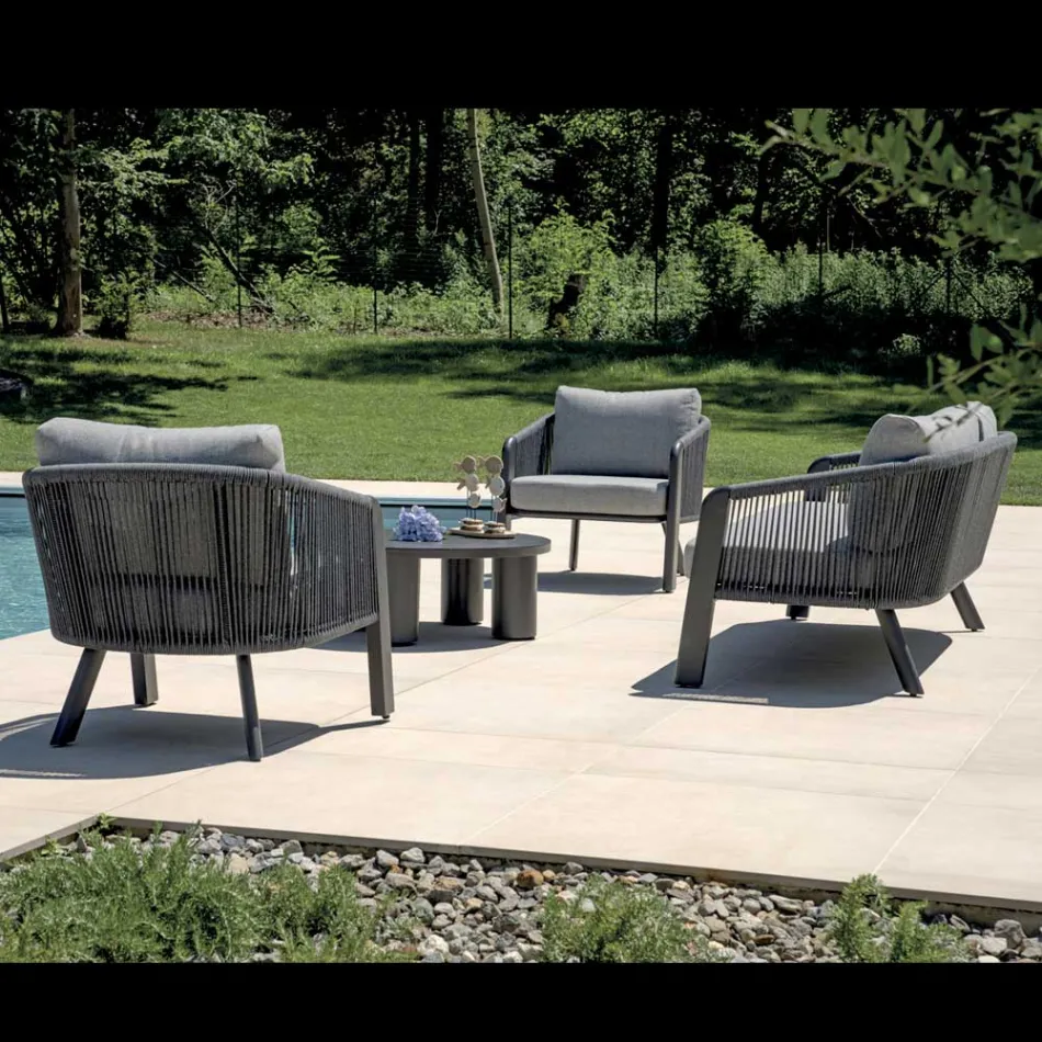 Smeria Garten-Lounge-Set aus Aluminium und gewebtem Seil mit Kissen Viadurini