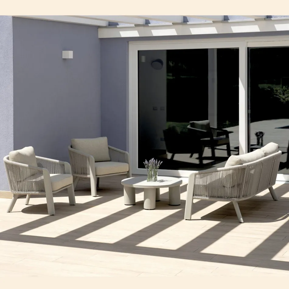 Smeria Garten-Lounge-Set aus Aluminium und gewebtem Seil mit Kissen Viadurini