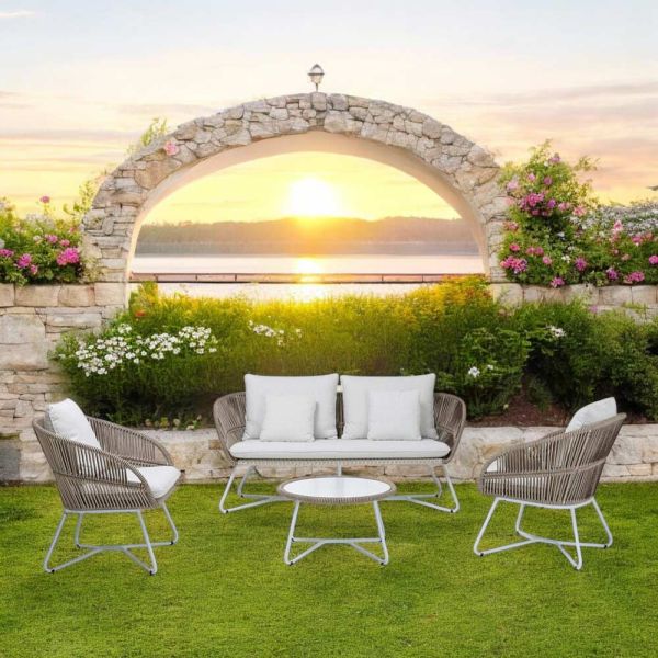 Gartenlounge aus aluminium und seilgeflecht - alcor