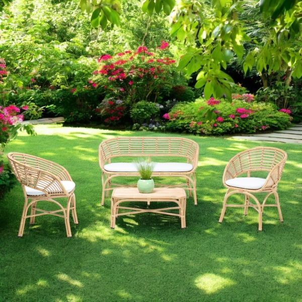 Gartenlounge aus aluminium und polyrattangeflecht und kissen - ellide