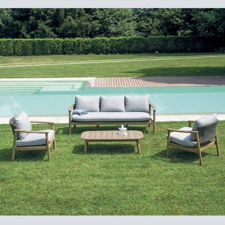 Rosira Gartenlounge-Set aus Akazienholz mit Seil- und grauen Kissen Viadurini