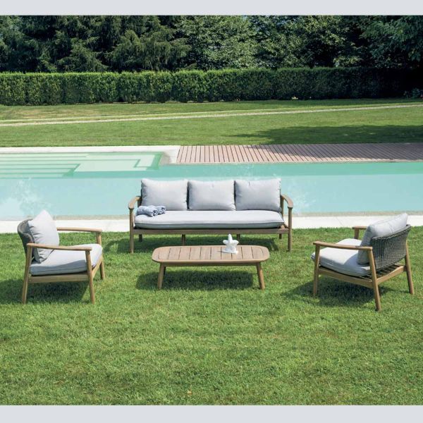 Rosira gartenlounge-set aus akazienholz mit seil- und grauen kissen