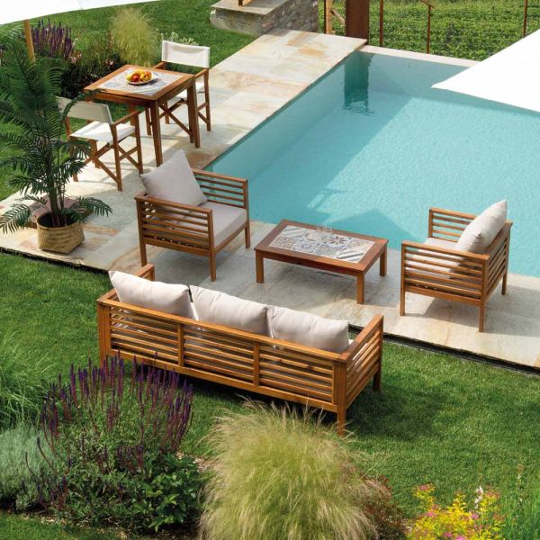 Garten lounge set aus geöltem akazienholz naturfarbe - technisch
