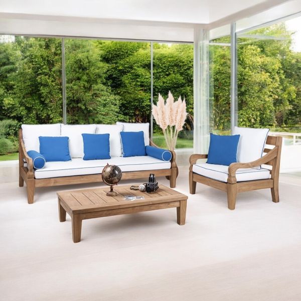 Gartenlounge-set aus gebürstetem natürlichem teakholz - artes
