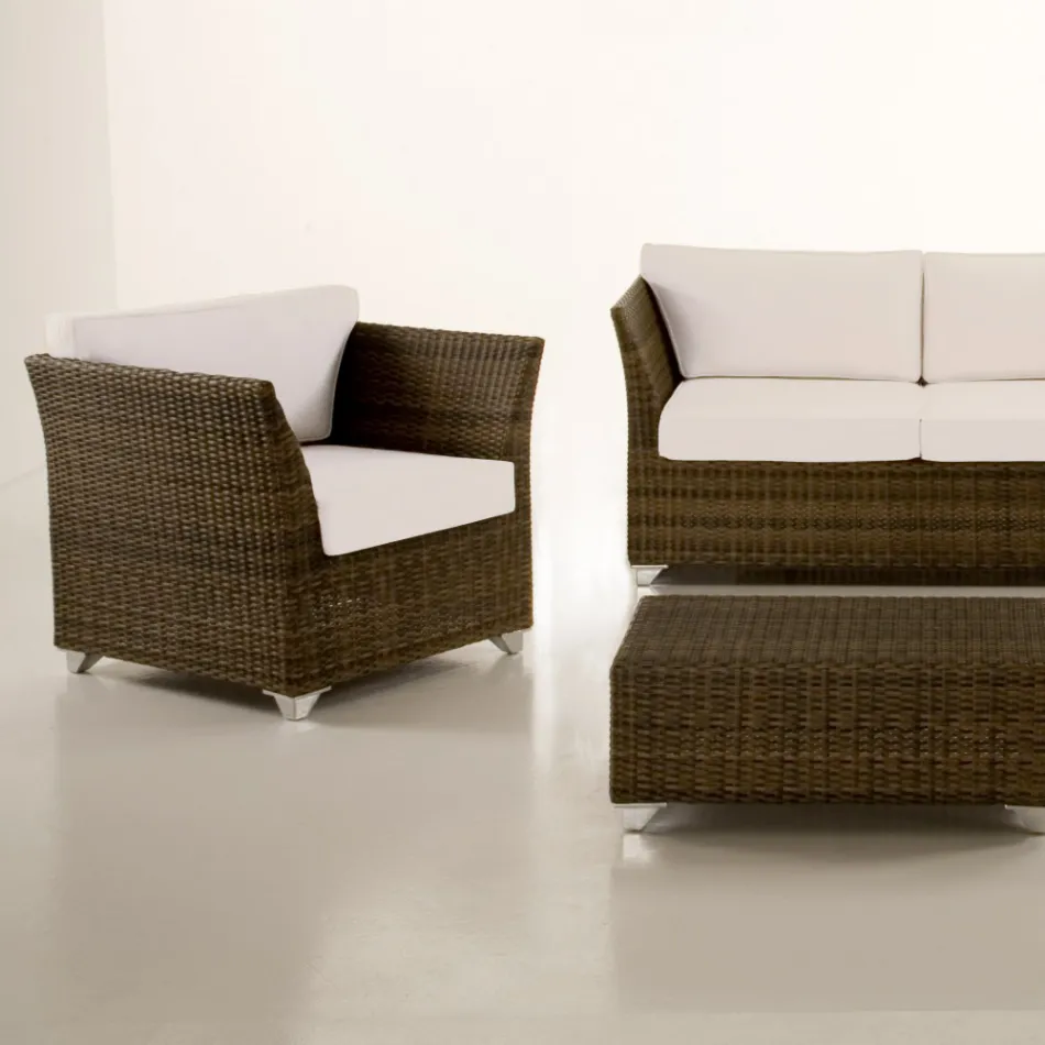 REHAU Polyrattan Garten-Lounge-Set und weiße Kissen - Pepe Viadurini