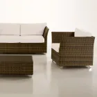 REHAU Polyrattan Garten-Lounge-Set und weiße Kissen - Pepe Viadurini