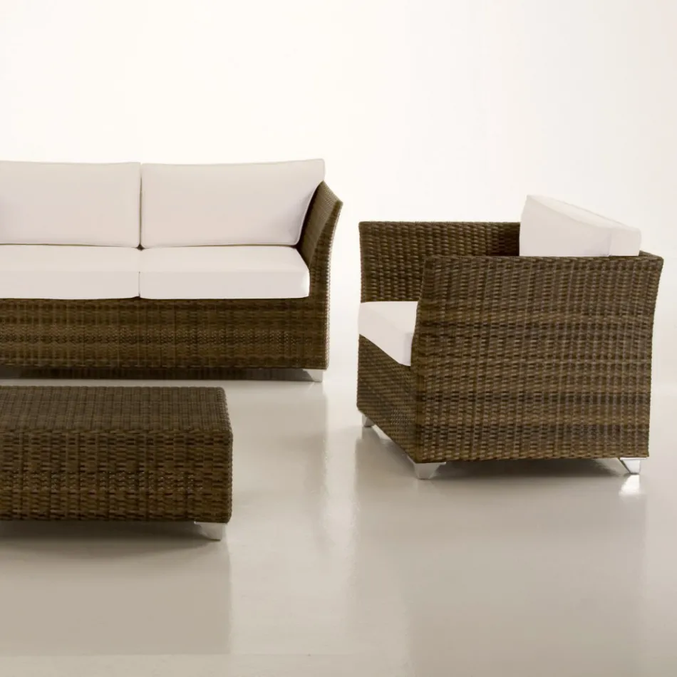 REHAU Polyrattan Garten-Lounge-Set und weiße Kissen - Pepe Viadurini