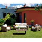 Rattan-Gartenlounge mit Couchtisch und Kissen aus Holz - Hugues Viadurini