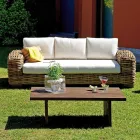 Rattan-Gartenlounge mit Couchtisch und Kissen aus Holz - Hugues Viadurini