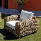 Rattan-Gartenlounge mit Couchtisch und Kissen aus Holz - Hugues Viadurini