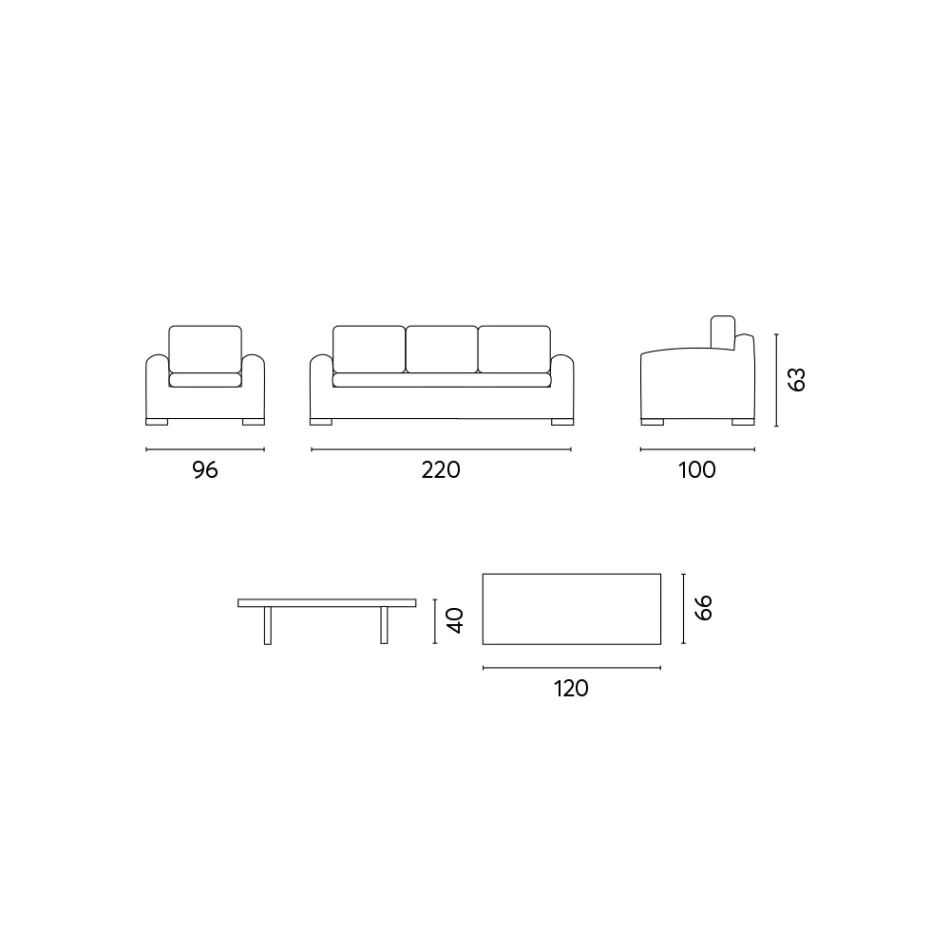 Rattan-Gartenlounge mit Couchtisch und Kissen aus Holz - Hugues Viadurini