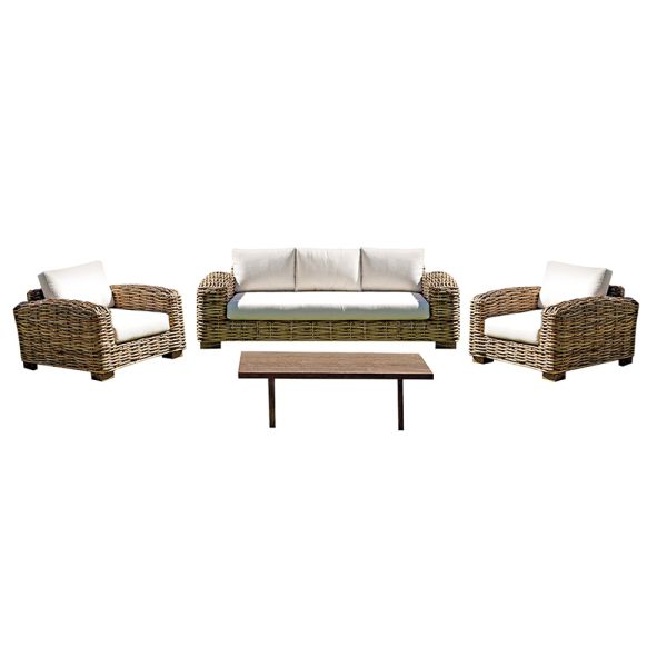 Rattan-gartenlounge mit couchtisch und kissen aus holz - hugues