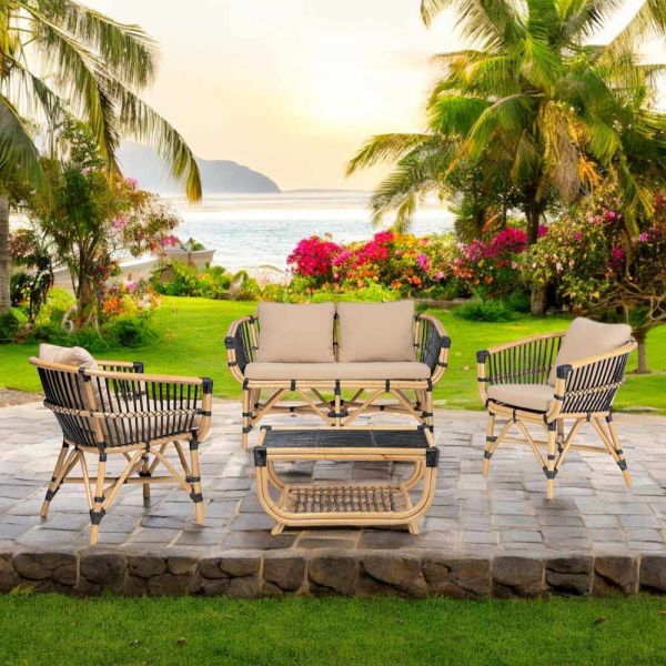 Garten-lounge-set aus natürlichem rattan mit kissen inklusive - catelyn
