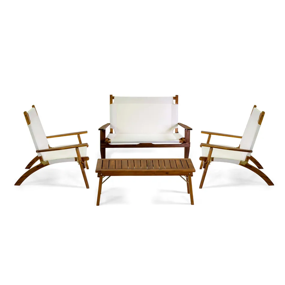 Wohnzimmer aus geöltem Akazienholz in Naturfarbe und Stoff - Bottega Viadurini